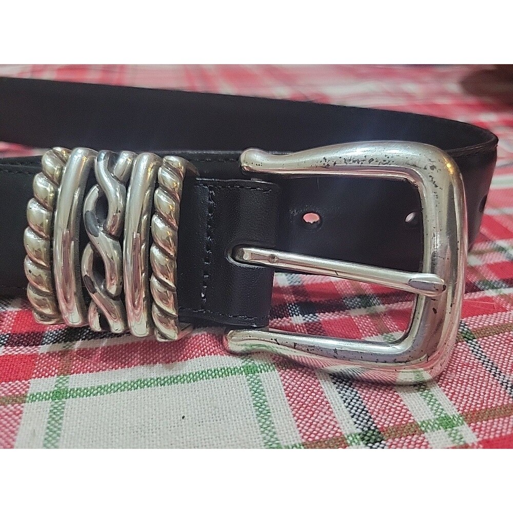 Brighton Black Leather Belt Silver Buckle Vintage Size Small 35603